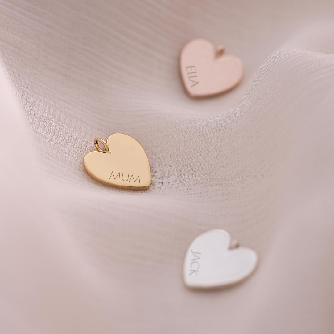 silver, rose gold and champagne gold plated 10mm heart charm