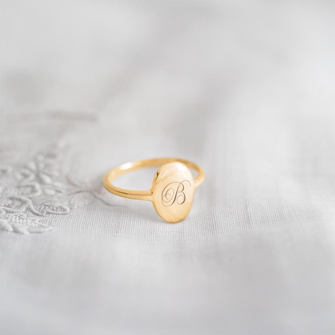 Sterling Silver Personalised Initial Oval Ring