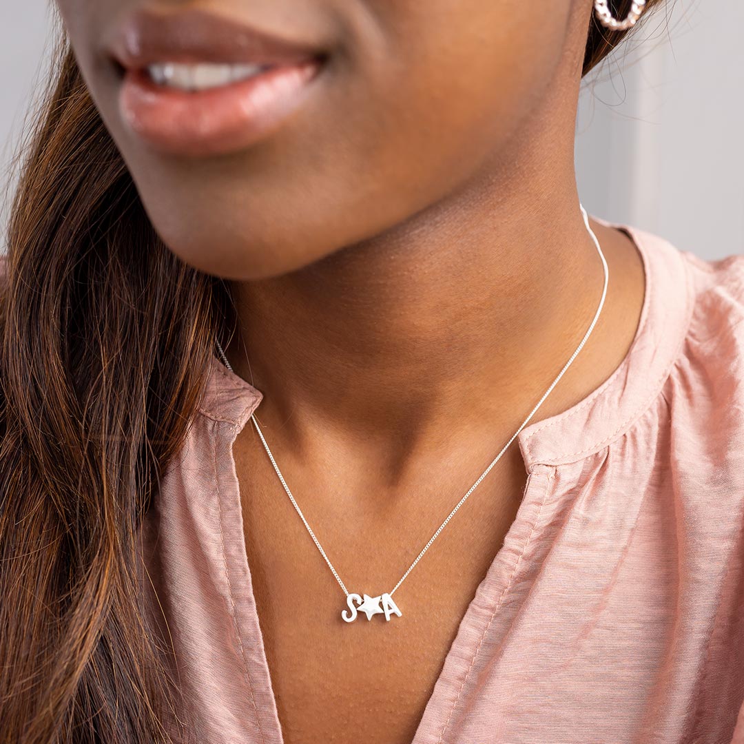 sterling silver initial and shape charm necklace