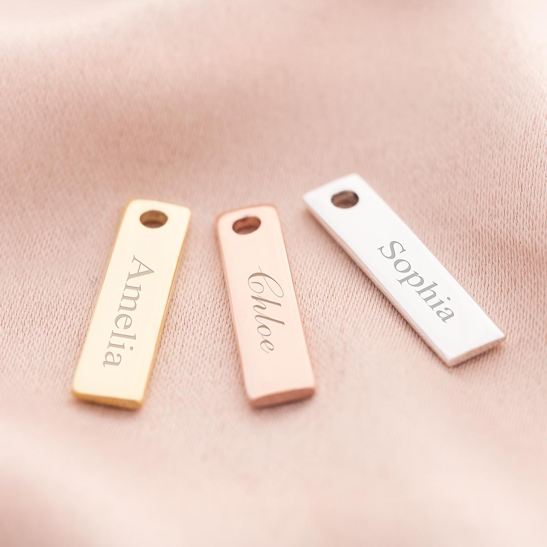 Sterling Silver Personalised Lola Bar Charm in Silver, Gold and Rose Gold