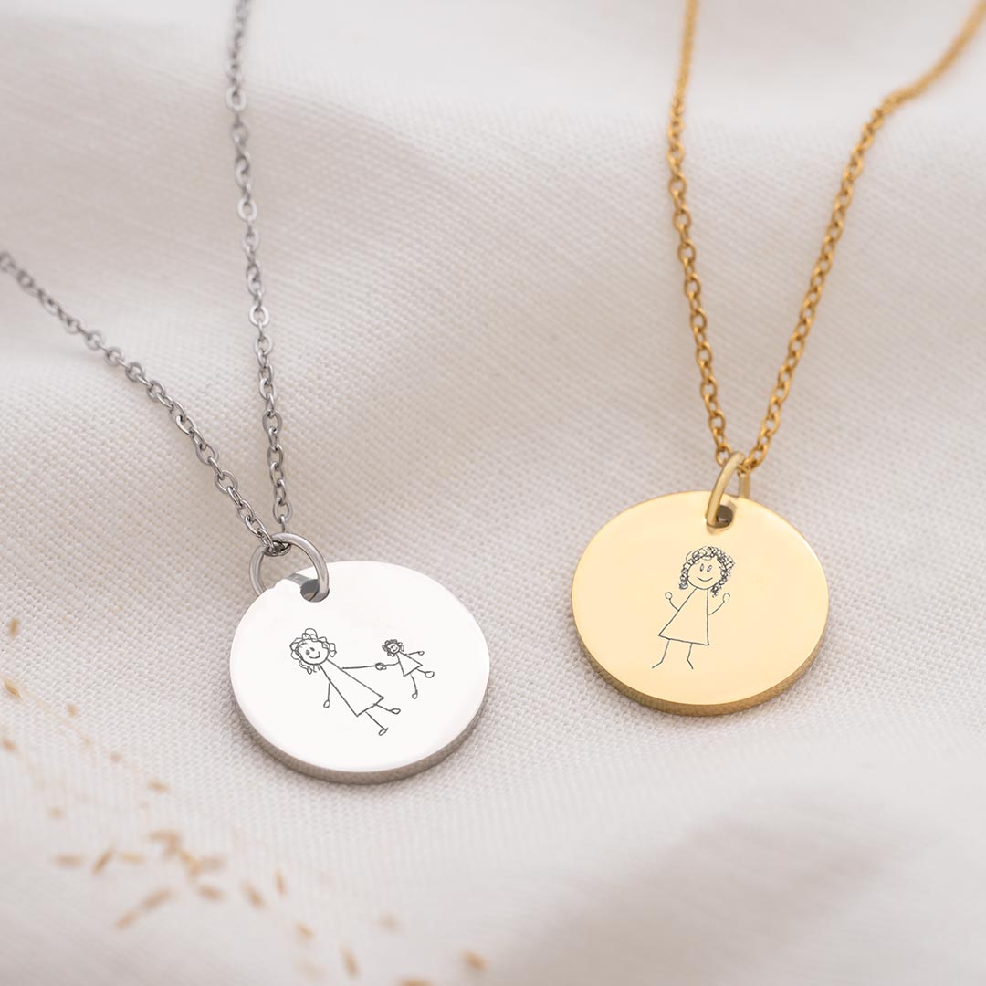 engraved kids drawing necklace