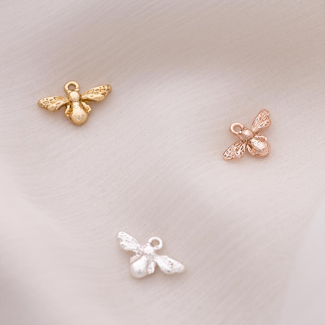 honey bee charm available in silver, rose gold and champagne gold