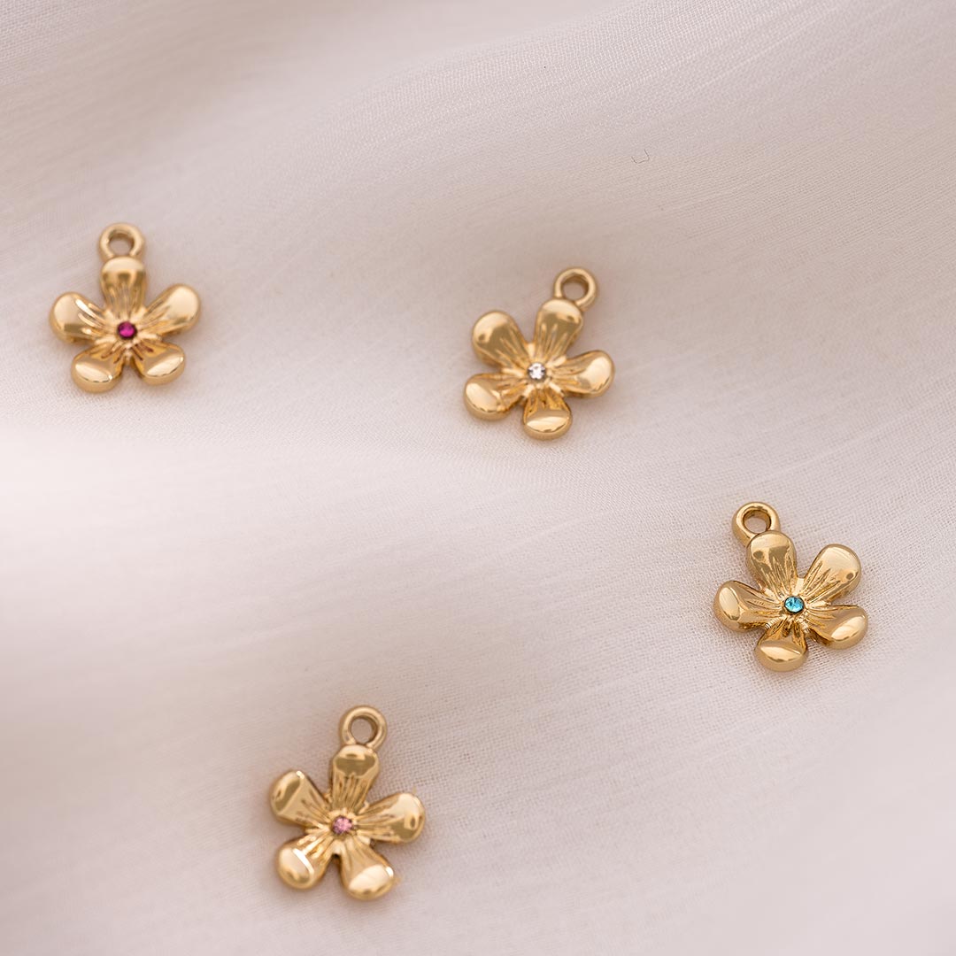 champagne gold plated birthstone flower charm for jewellery making