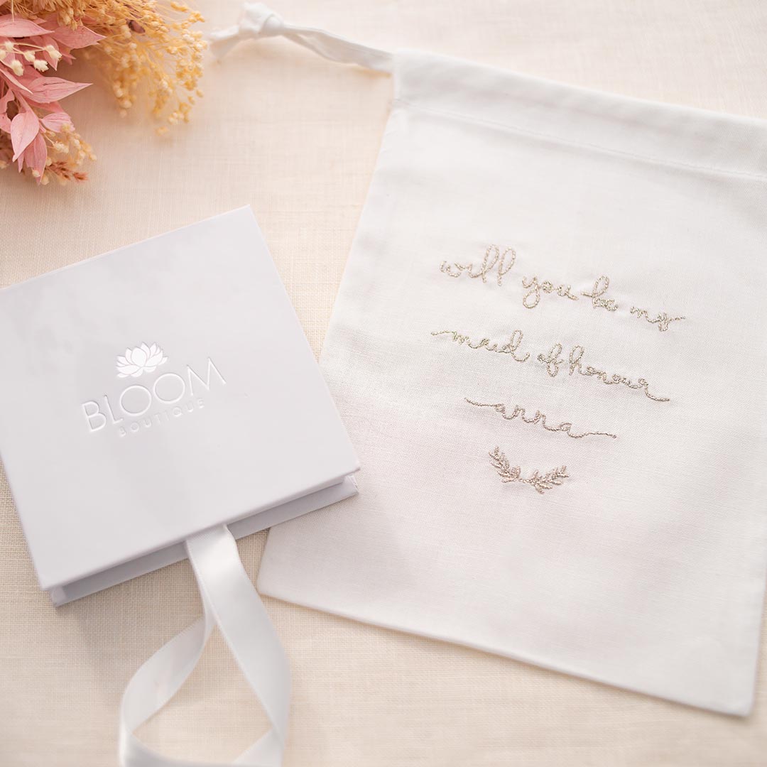 Bridesmaid & Maid of Honour Luxury Embroidered Wedding Personalised Gift Pouch