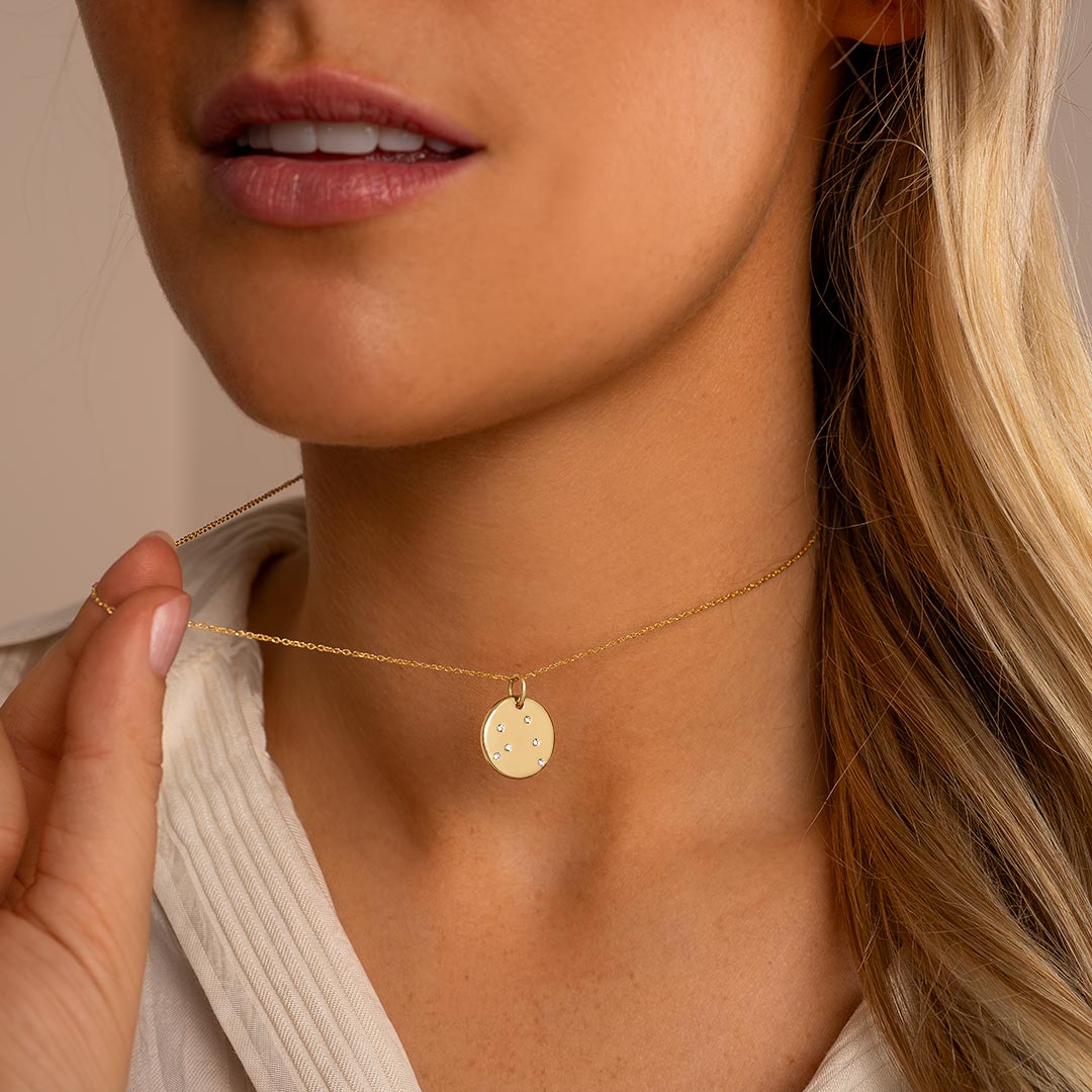 champagne gold plated constellation disc necklace