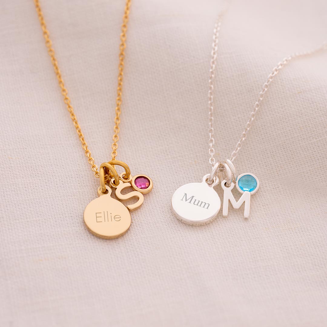Delicate Charm, Letter and Micro Birthstone Personalised Necklace