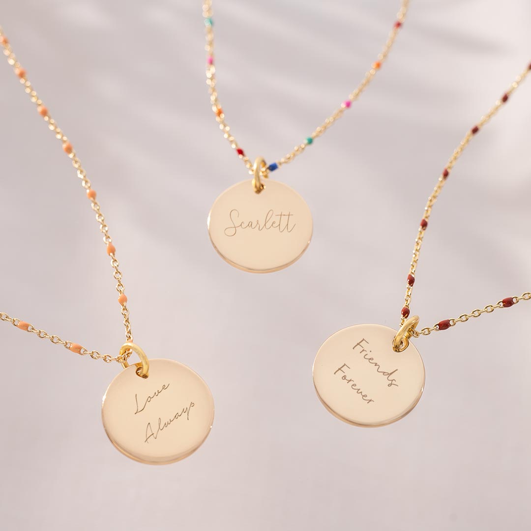 Disc and Enamel Chain Personalised Necklace