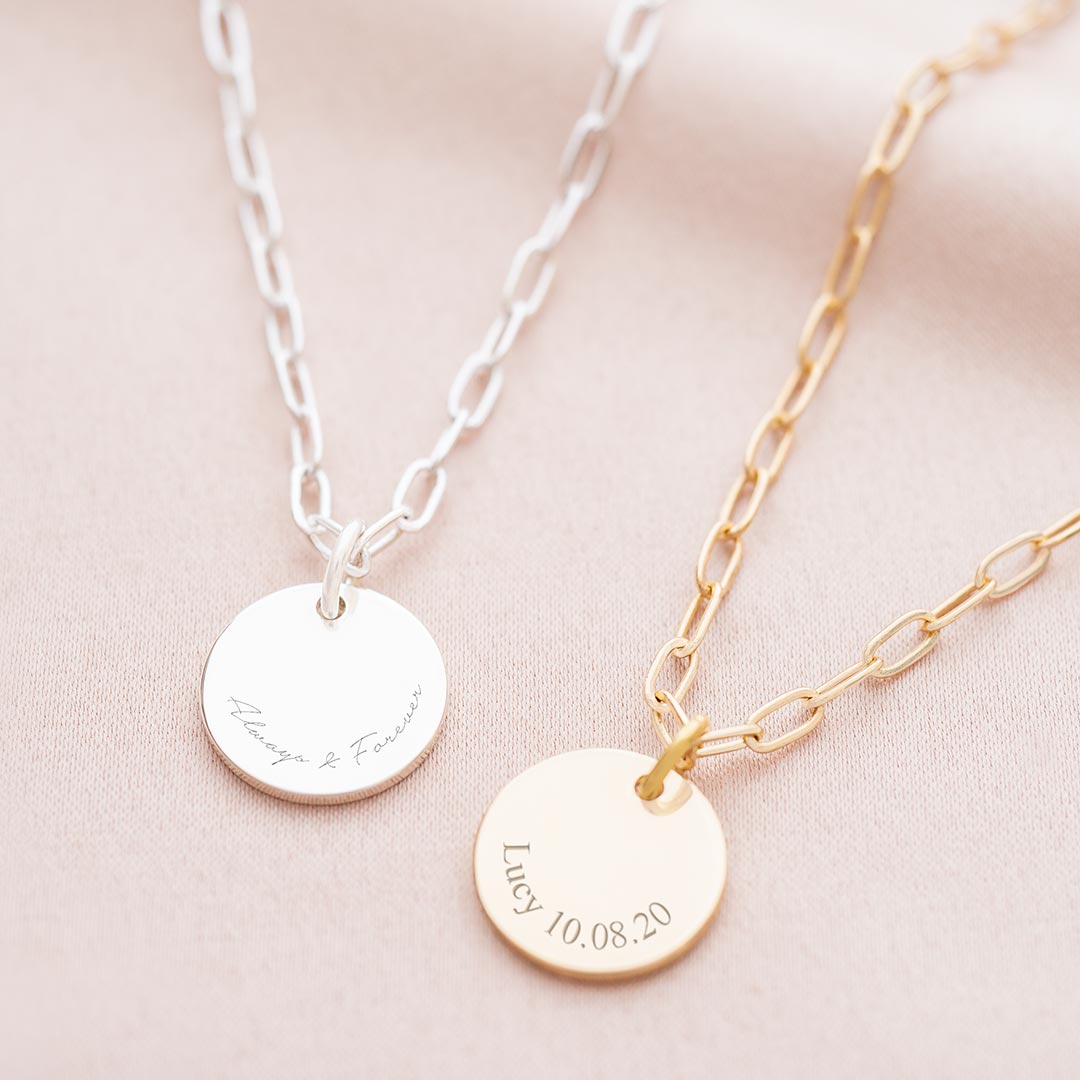 Disc and Statement Link Personalised Message Necklace