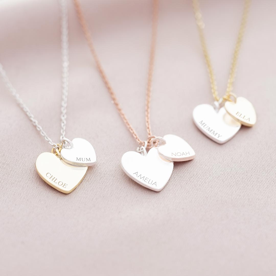 double heart necklace available in mixed metal with personalised engraving