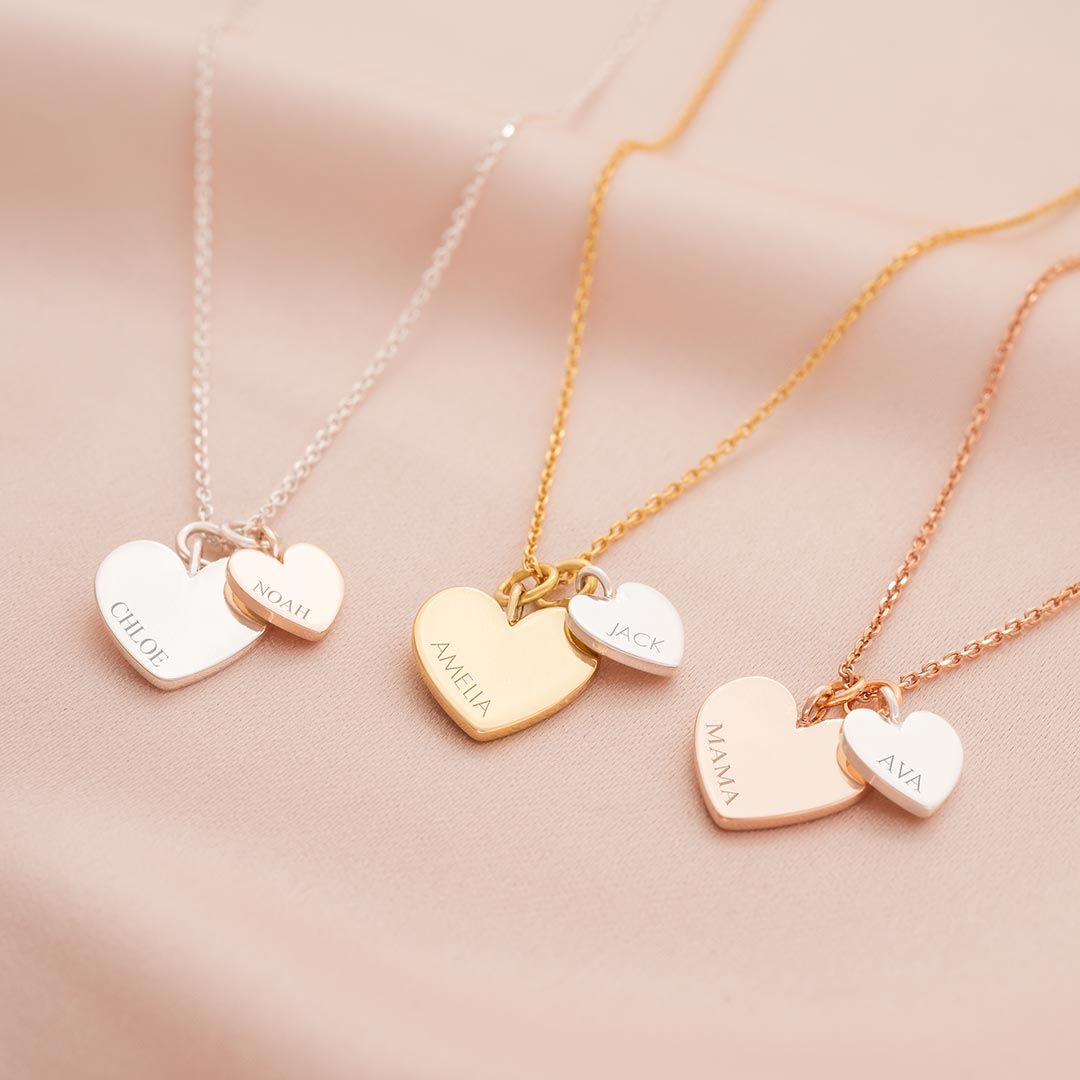 Personalised Double Heart Name Necklace Photo Gift Set
