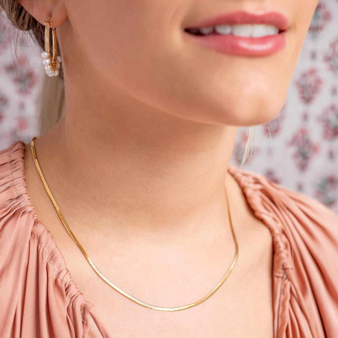 Gold Edie Personalised Herringbone Chain Necklace