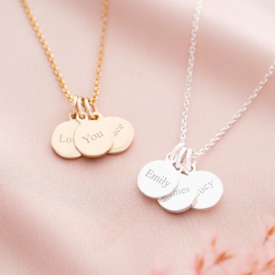 Gold Plated Sterling Silver Engraved Charm Necklace with Name Engraving