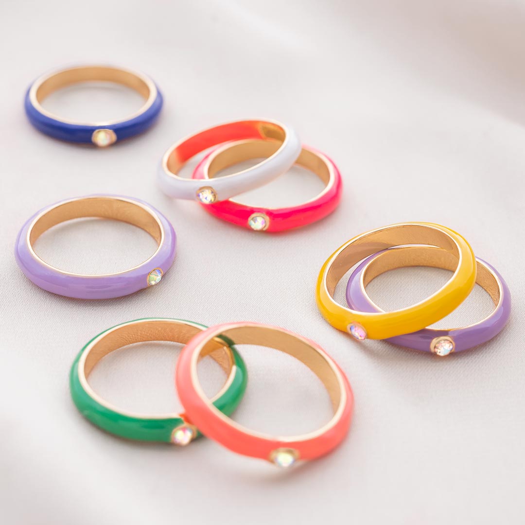 Enamel and Crystal Personalised Multi-Colour Rings