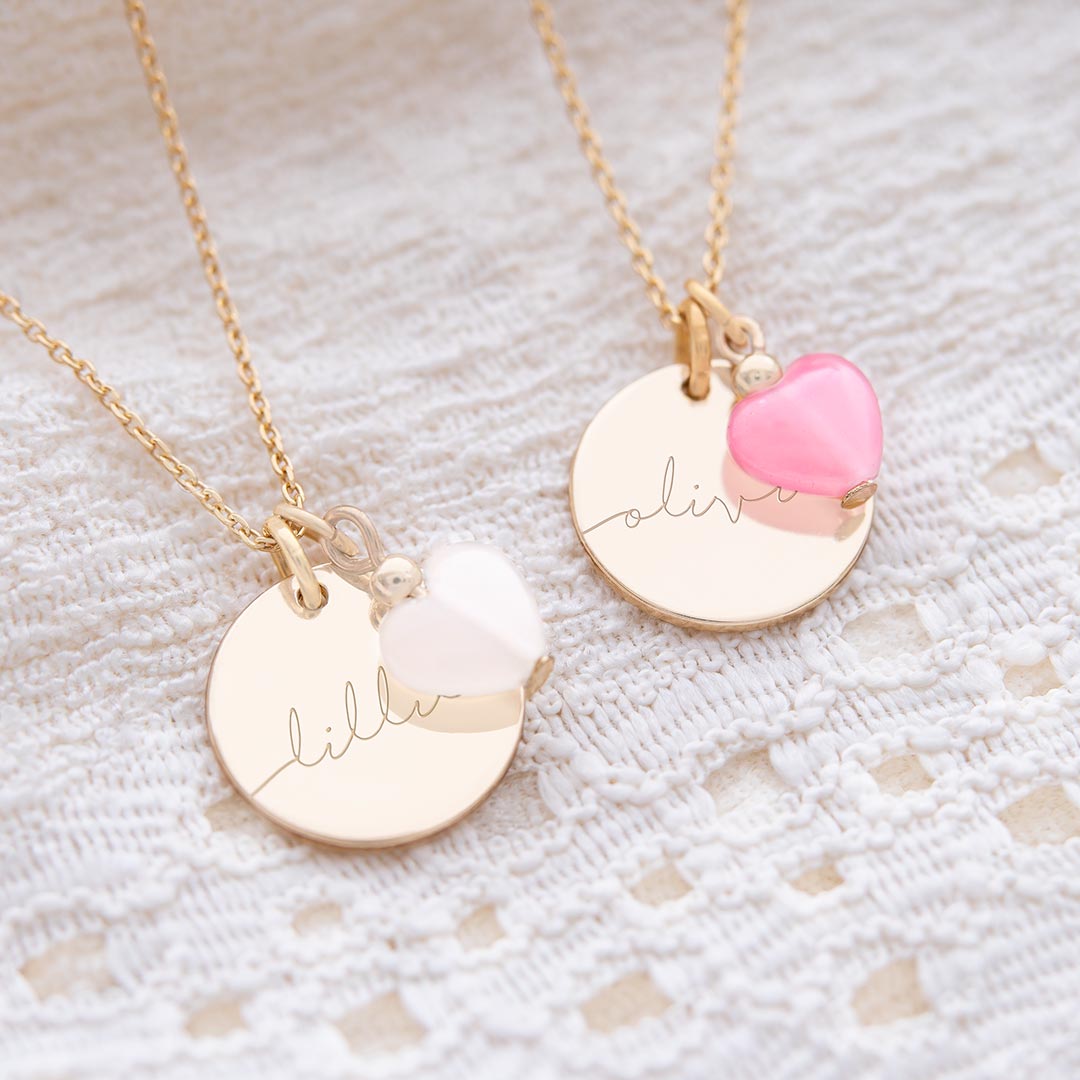 Esme Disc and Heart Charm Personalised Name Necklace