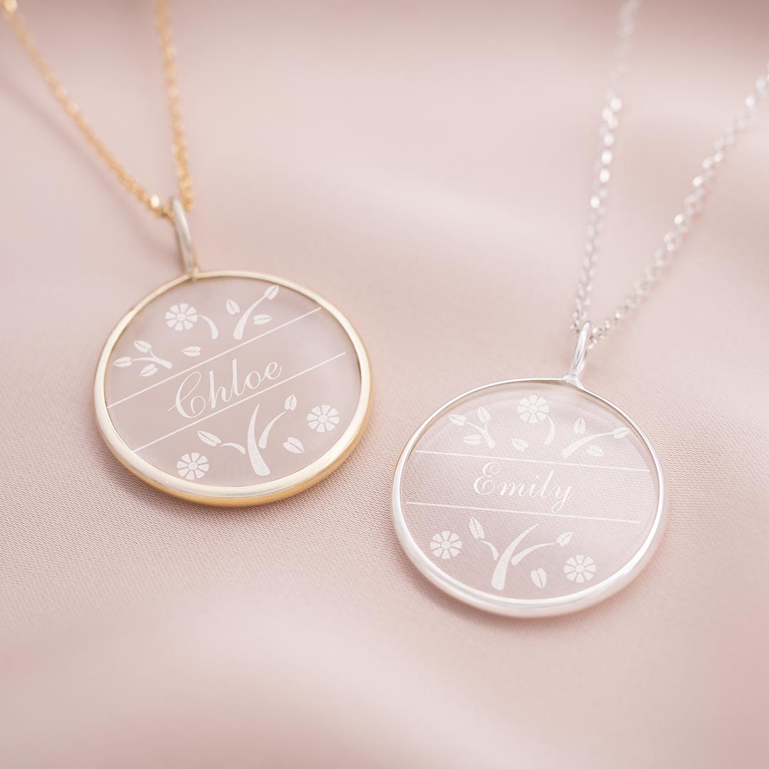 Etched Glass Pendant Personalised Necklace