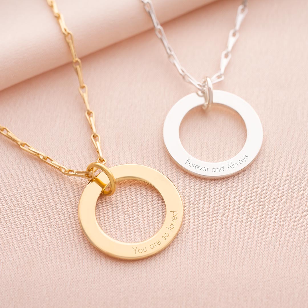 personalised eternal ring statement necklace available in a silver and champagne gold colourway