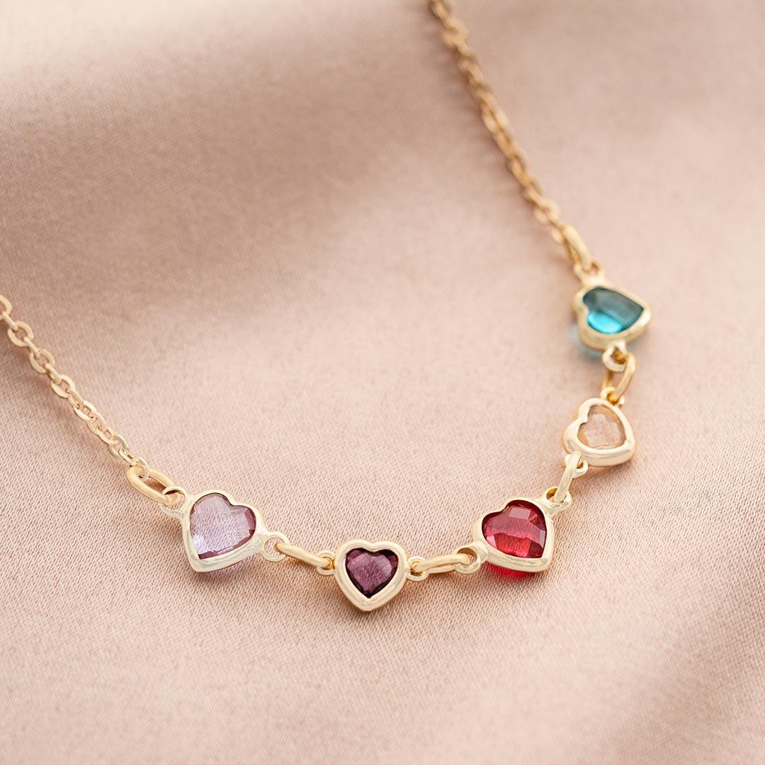 Gold Plated Family Create Your Own Multi-Heart Birthstone Personalised Necklace