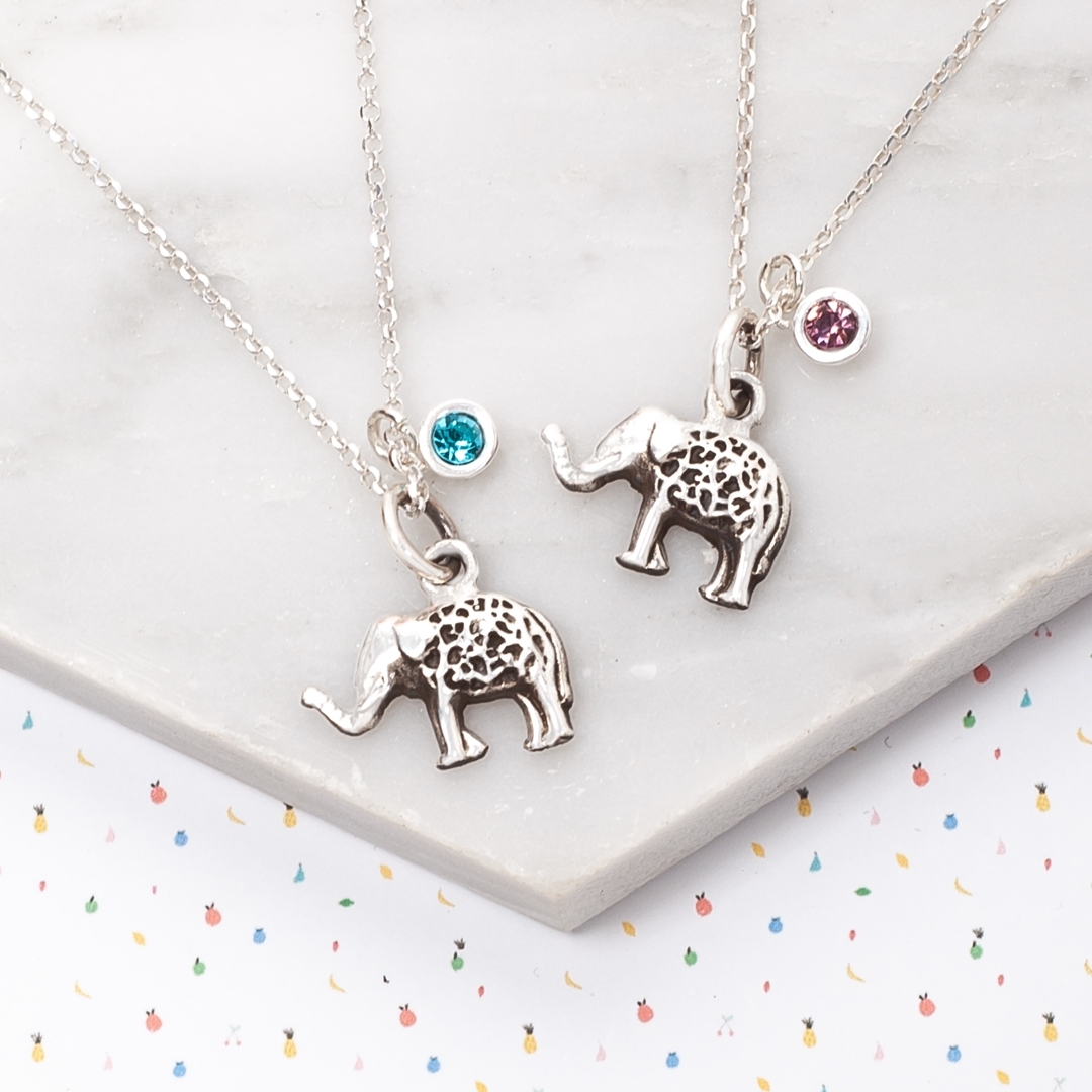 Sterling Silver Elephant Charm Personalised Kids Necklace