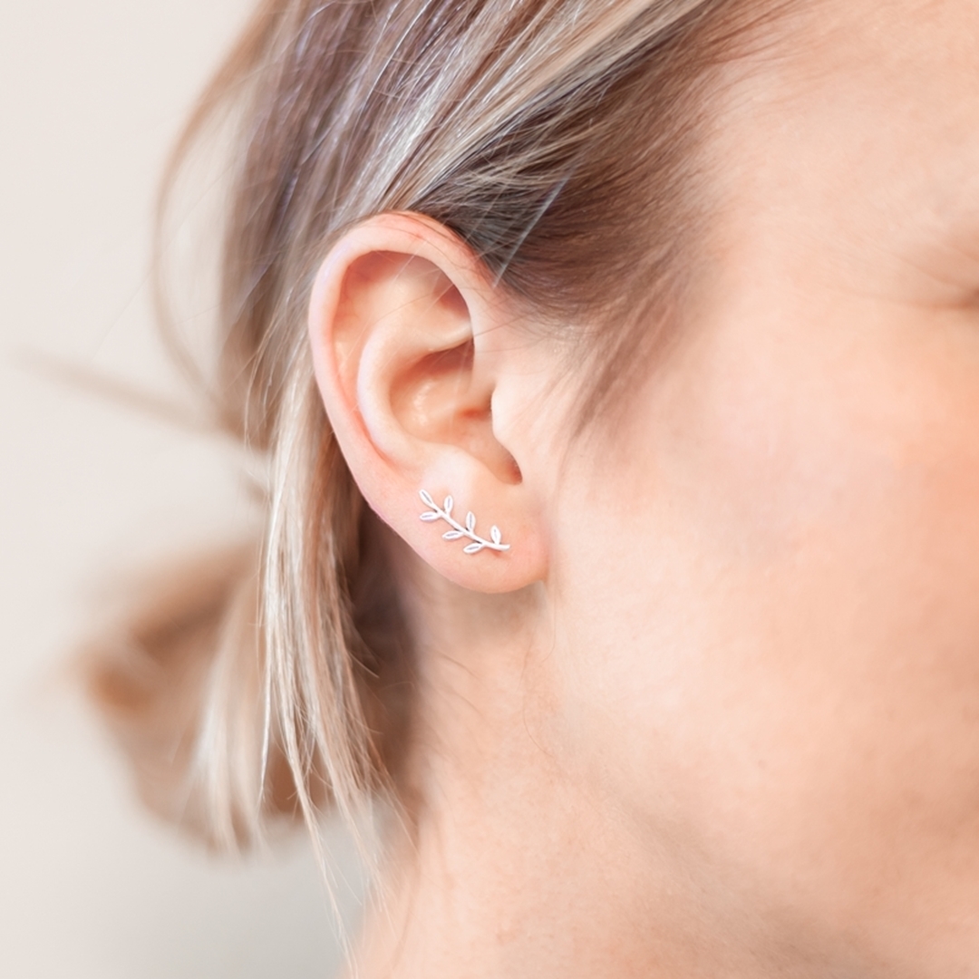 Personalised Sterling Leaf Ear Climber Earrings