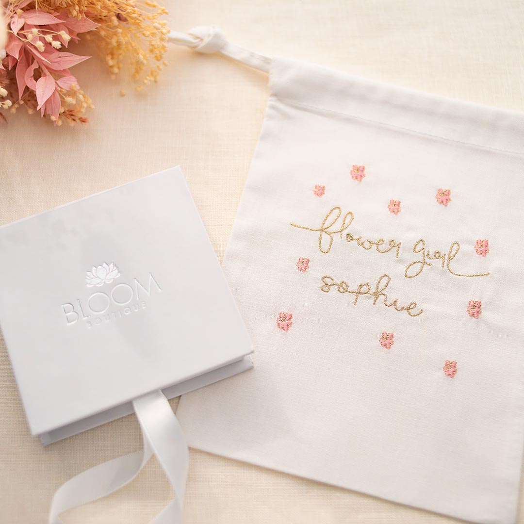 Flower Girl Luxury Embroidered Wedding Personalised Gift Pouch