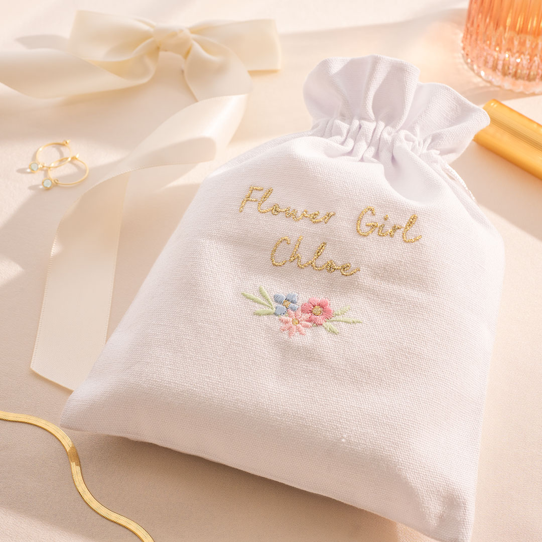 Flower Girl Luxury Embroidered Wedding Personalised Gift Pouch