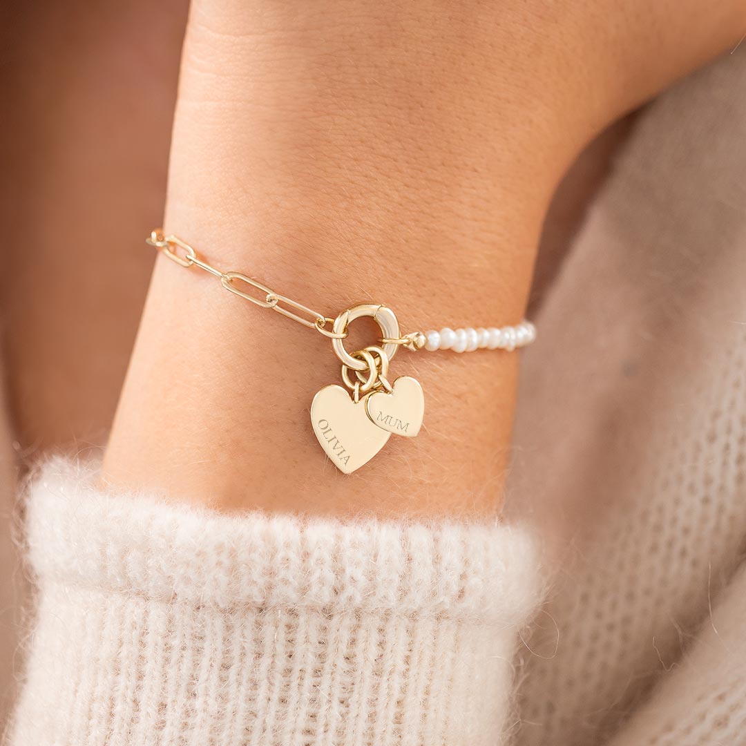 champagne gold plated double heart personalised bracelet