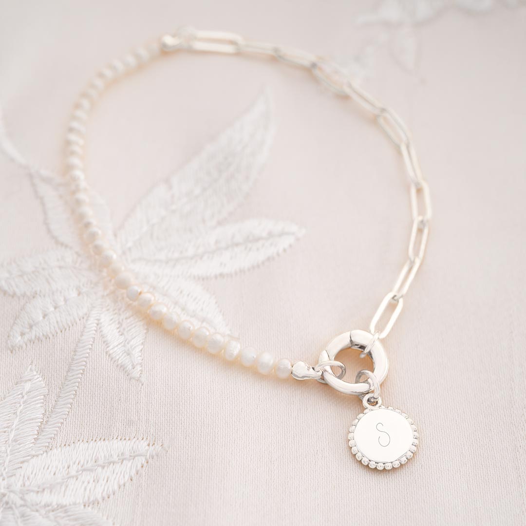 Freshwater Pearl and Chain Personalised Initial Bracelet