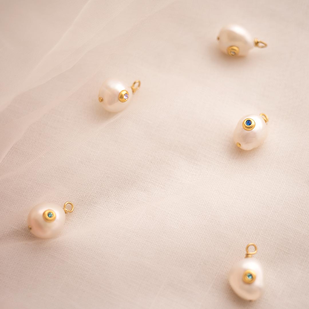 gold plated sterling silver freshwater pearl birthstone charm