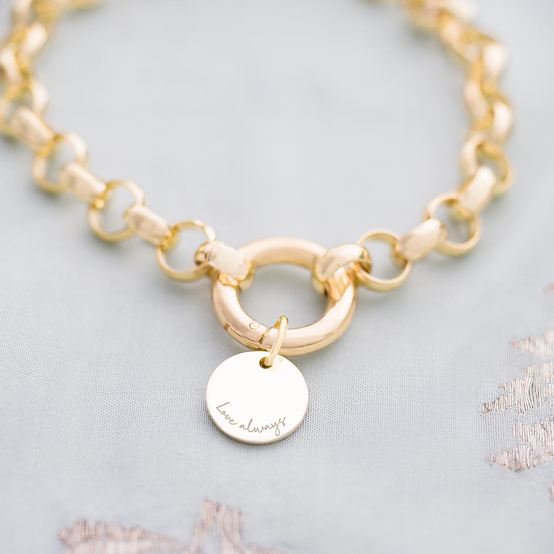 Aya Statement Chain and Disc Personalised Message Bracelet