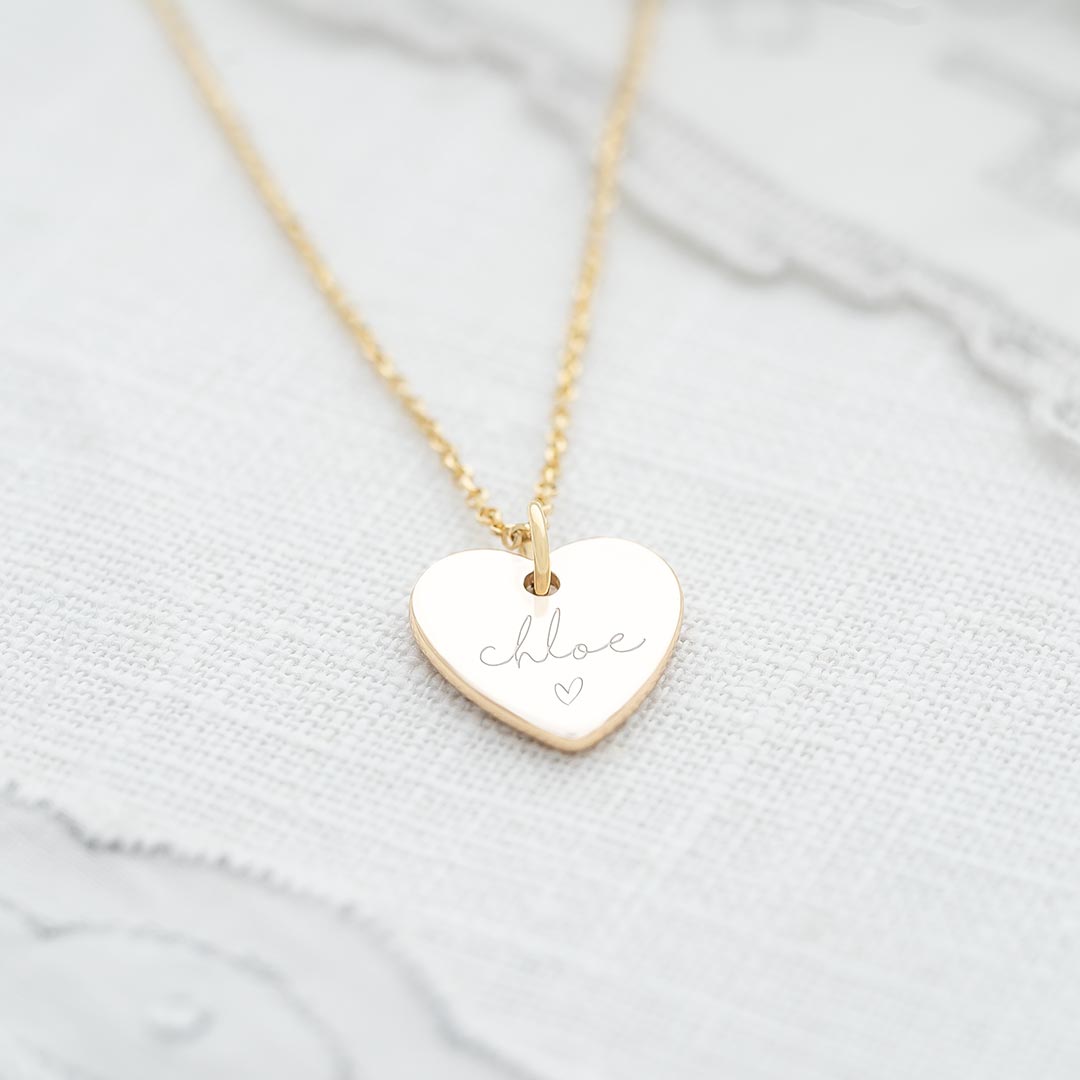 Sterling Silver Modern Script and Illustration Heart Personalised Necklace