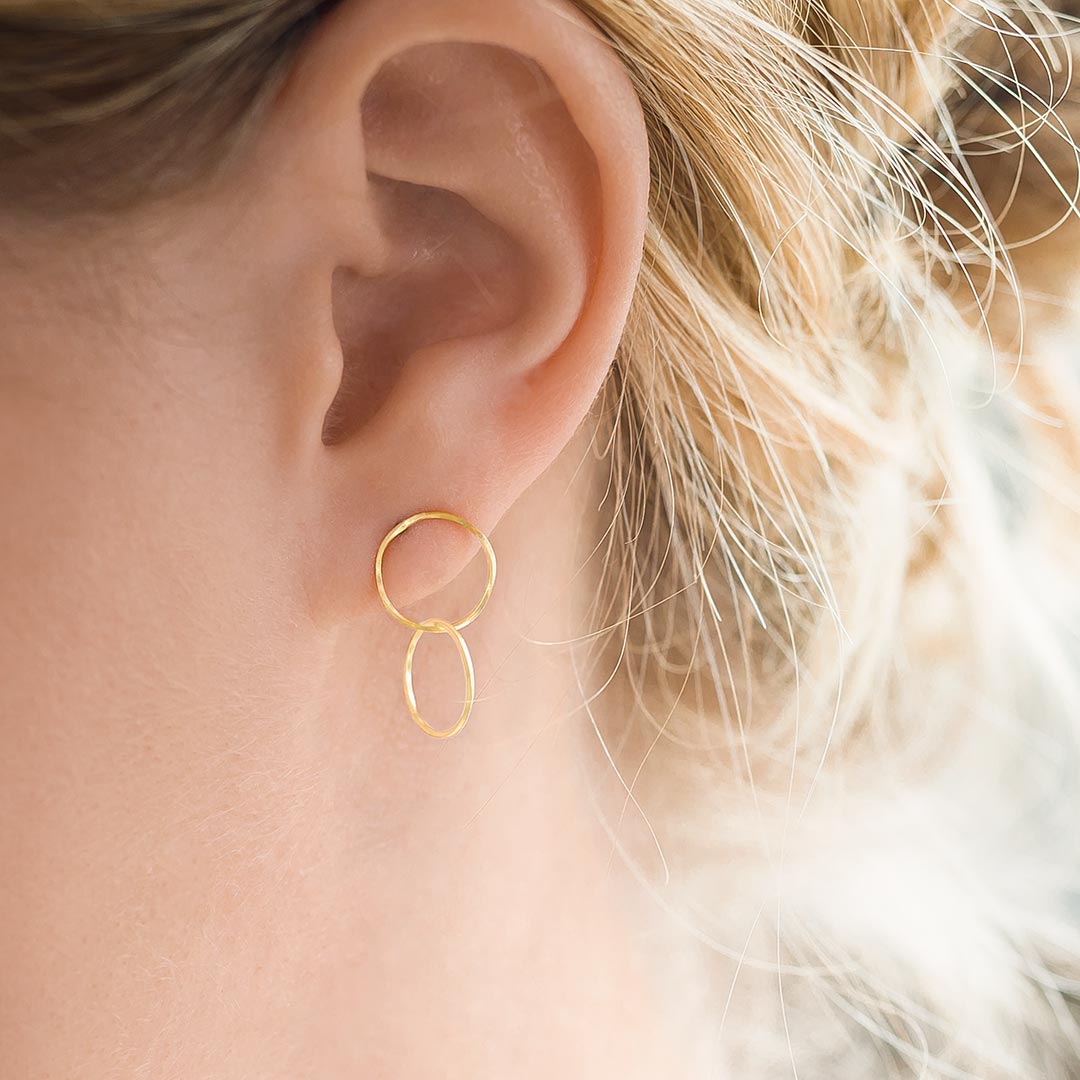 gold plated sterling silver double ring stud earrings