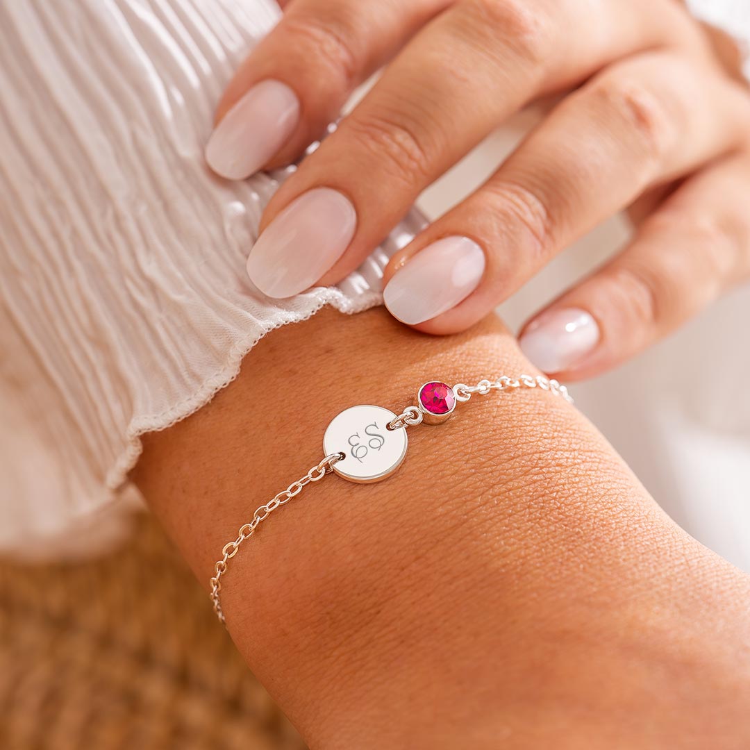 Initial Disc and Colette Birthstone Personalised Bracelet