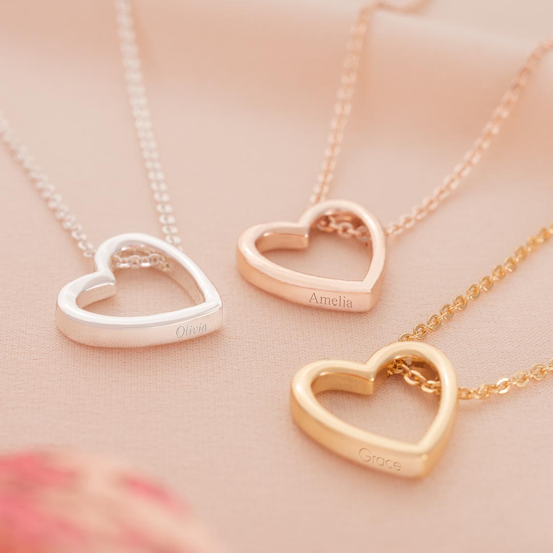 mini heart pendant necklace available in silver, rose gold and champagne gold