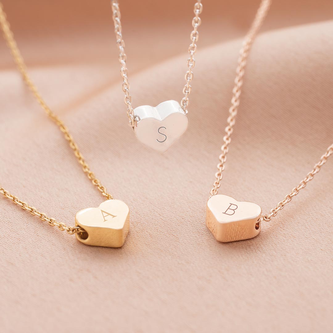Personalised Mini Heart Initial Necklace Photo Gift Set
