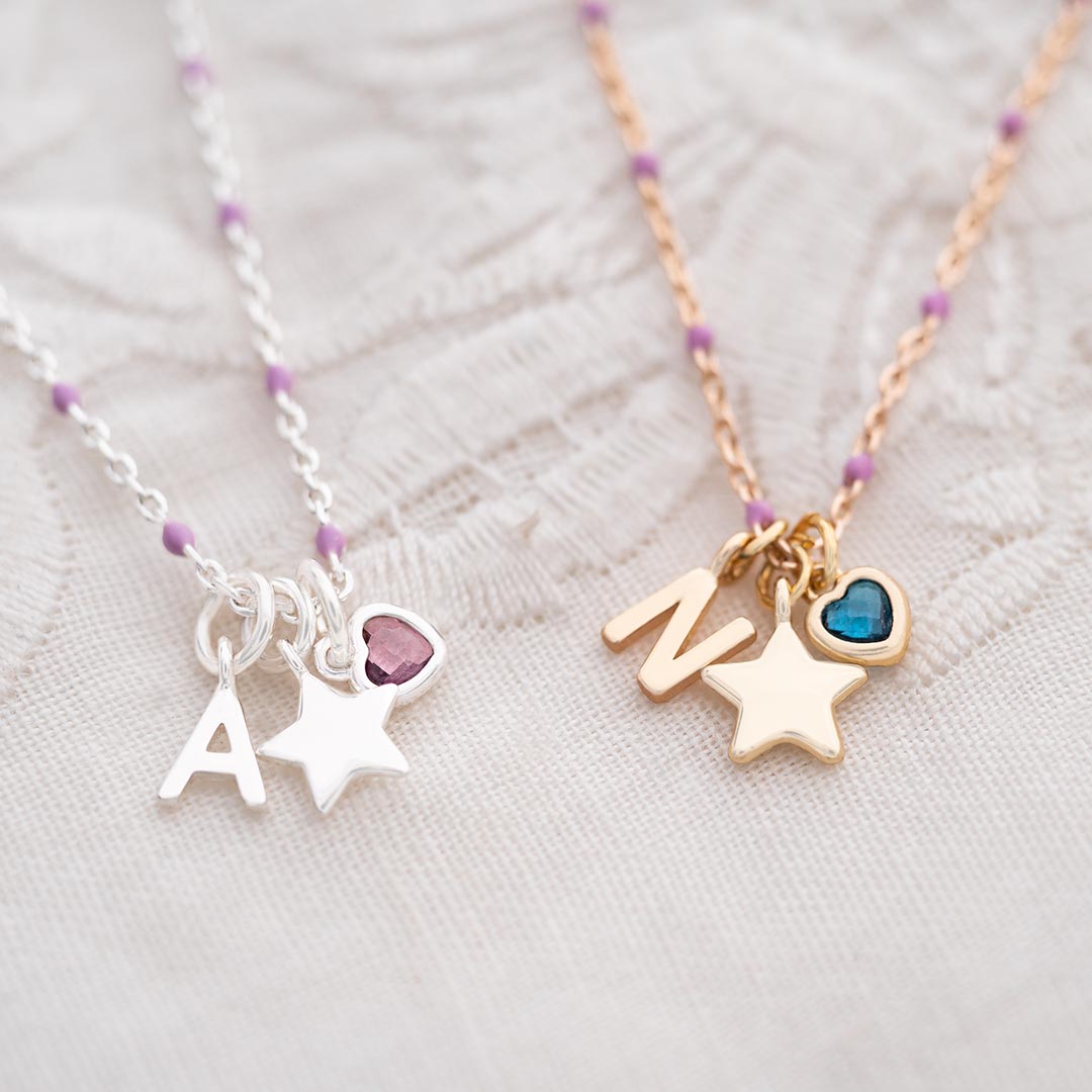 Letter, Star and Heart Birthstone Enamel Chain Personalised Necklace