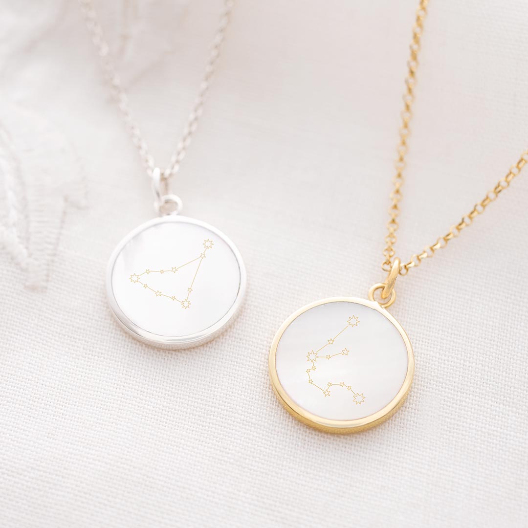 sterling silver and gold plated sterling silver mother of pearl constellation personalised necklace