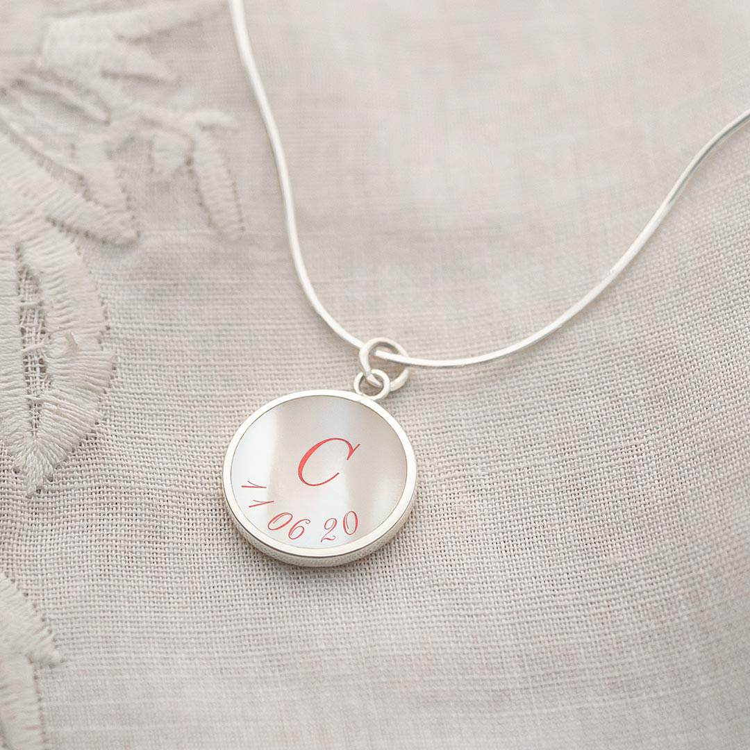 Mother of Pearl Initial and Date Personalised Necklace