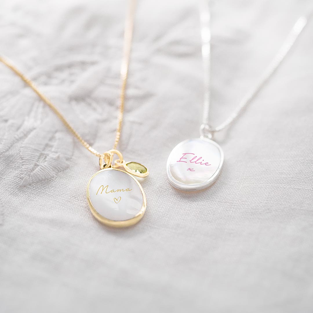 Mother Of Pearl Oval Personalised Name Necklace