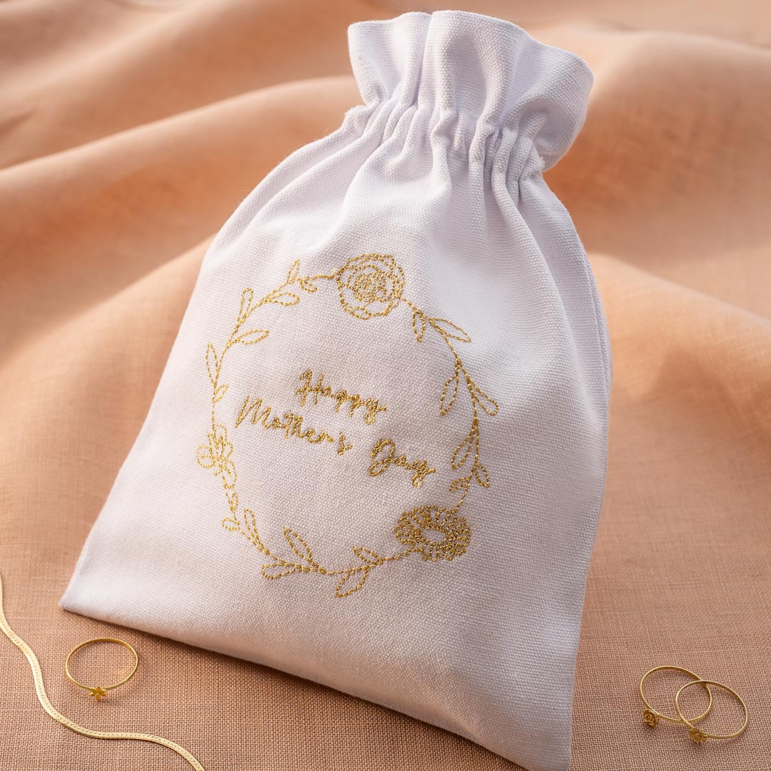 Mother's Day Luxury Embroidered White Gift Pouch