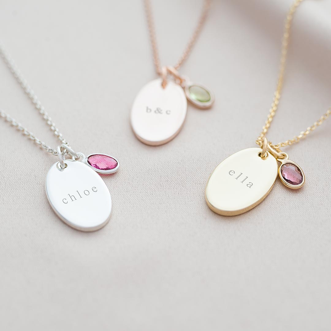 Personalised Oval Disc and Name Necklace