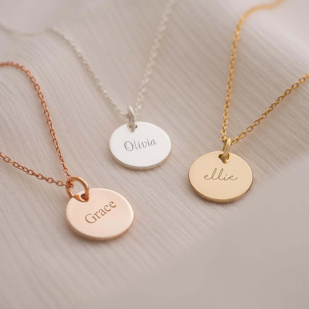 Silver, Champagne Gold and Rose Gold Name Pendant Personalised Necklaces with Name Engraving