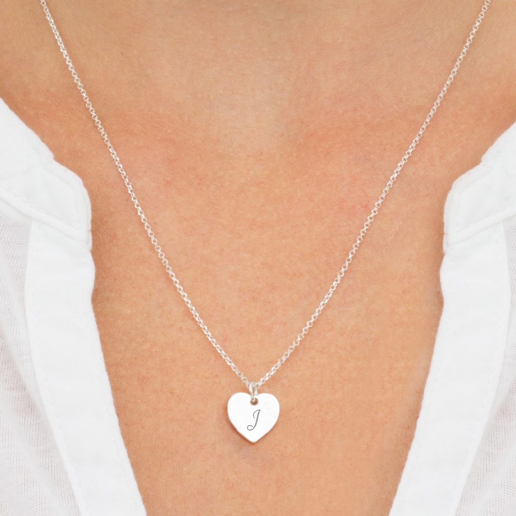 gold plated sterling silver heart necklace personalised with a script style initial