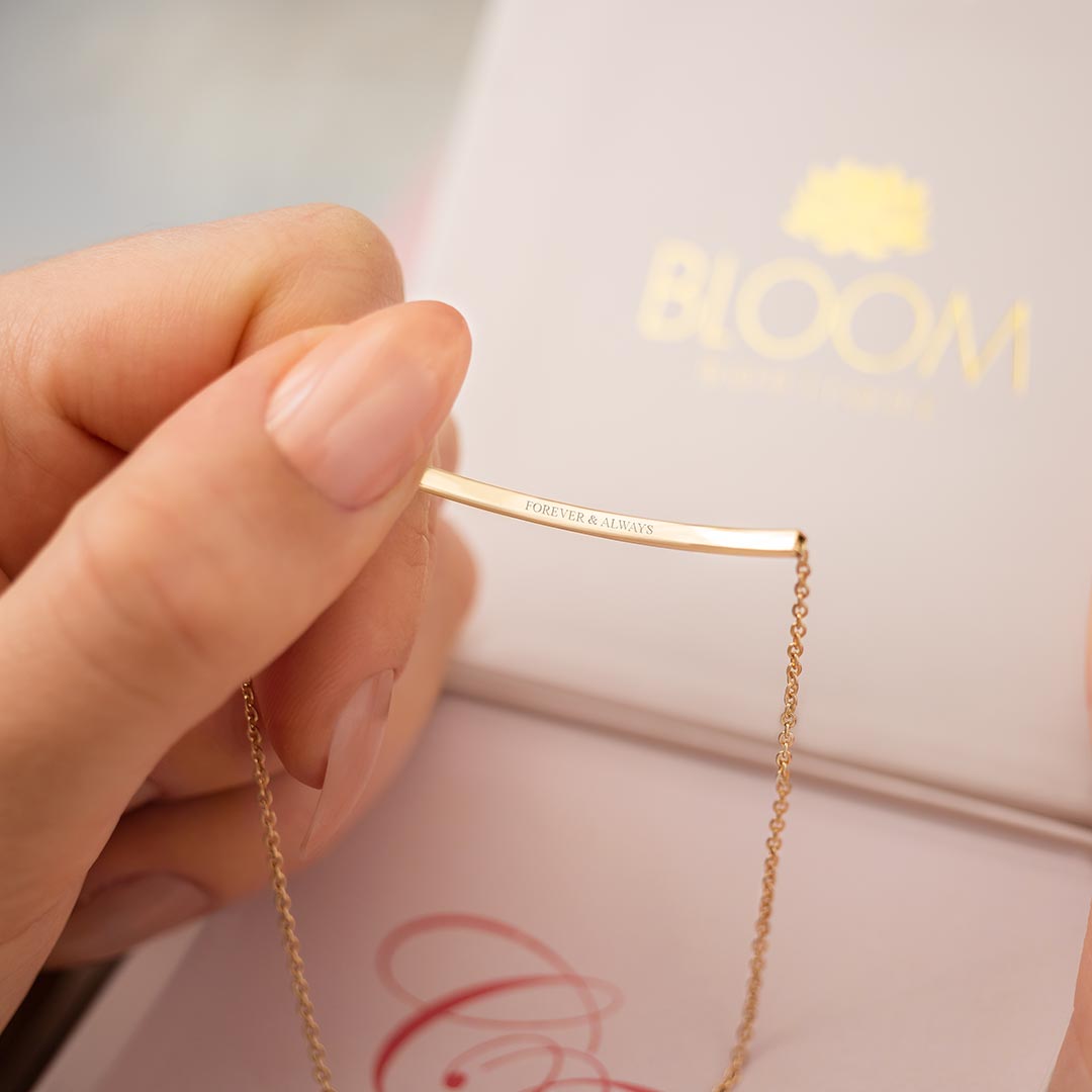Personalised Curved Skinny Bar Hidden Message Bracelet Valentines Gift Set