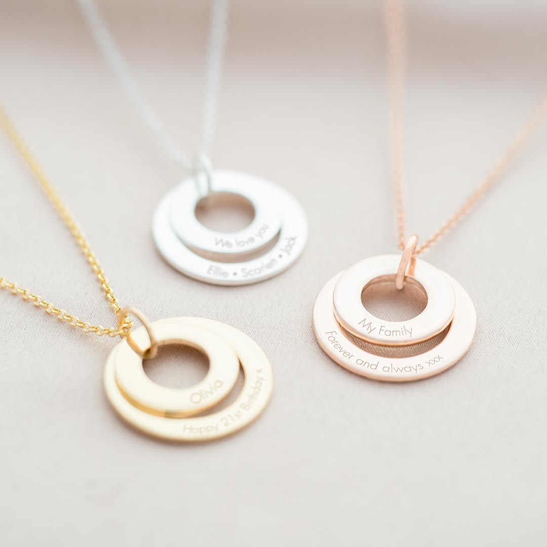 Rose Gold Plated Sterling Silver and Gold Plated Sterling Silver Eternal Ring Necklace Personalised with custom Message