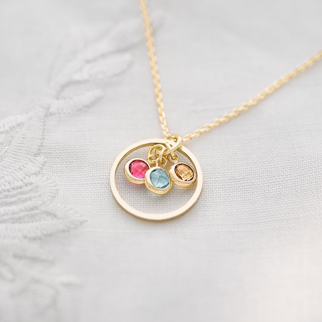 Personalised Halo Charm and Birthstone Necklace