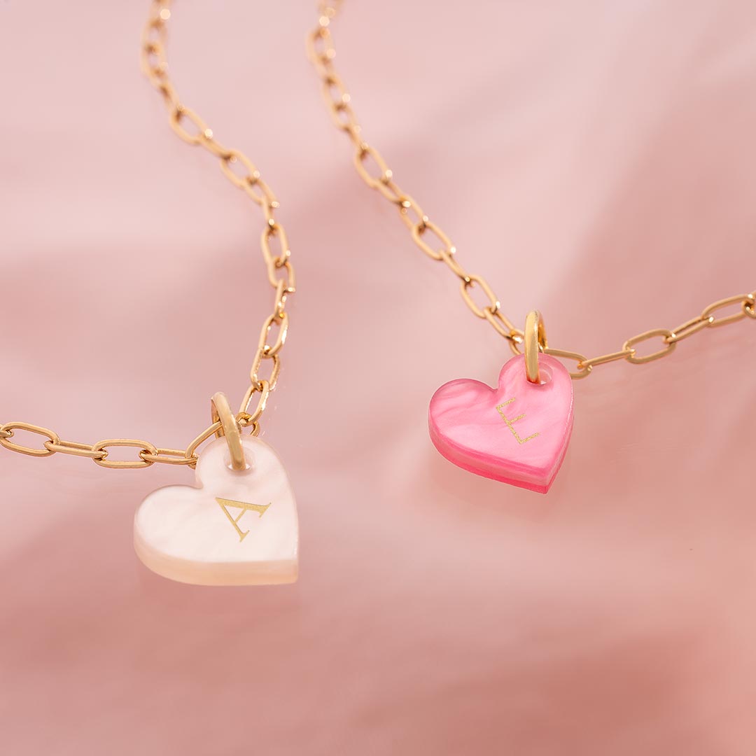 champagne gold statement chain heart necklace personalised with an engraved initial in our classic or contemporary fonts