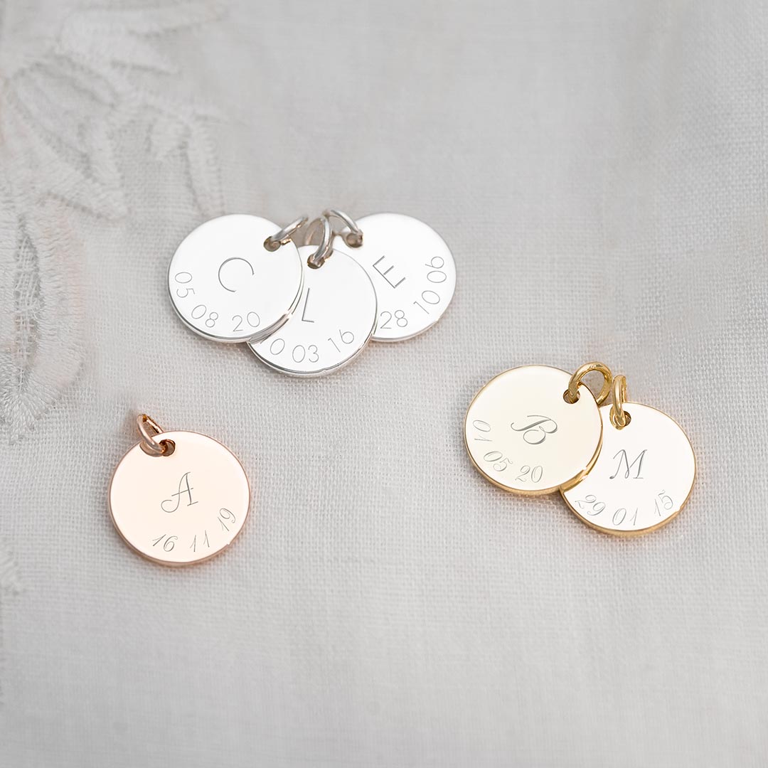 Sterling Silver, Rose Gold Plated Sterling Silver and Gold Plated Sterling Silver Add a Personalised Initial And Date Charm