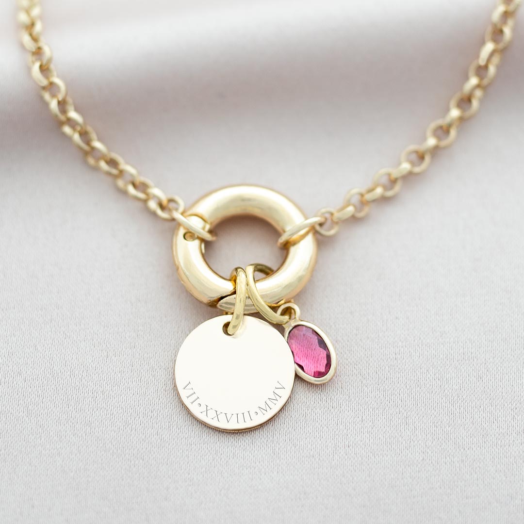 Runa Disc And Oval Birthstone Personalised Necklace