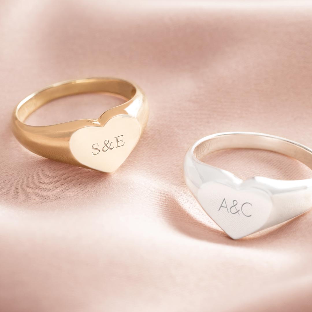 gold plated sterling silver heart signet ring personalised with chosen initials