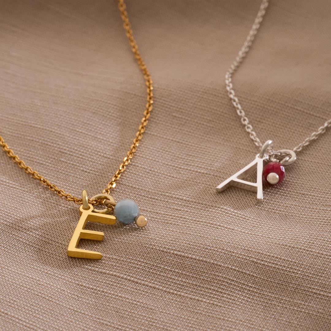 Sterling Silver Contemporary Letter and Semi Precious Birthstone Personalised Necklace